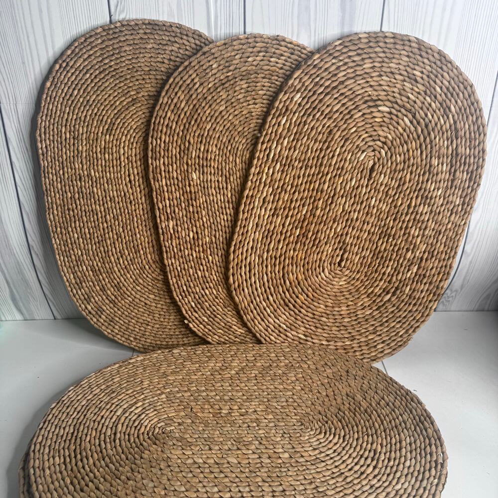 Set 6 Vintage BOHO Style OVAL Wicker Hand-Woven Straw Placemats 13x19